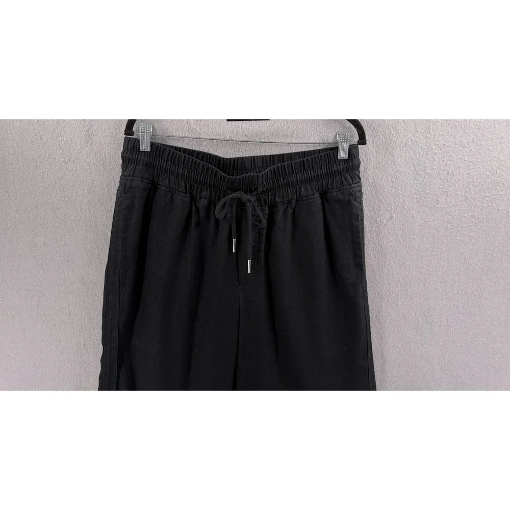 Quince Pants Women L Black 100% European Linen Wide Leg Coastal Minimalist Chic